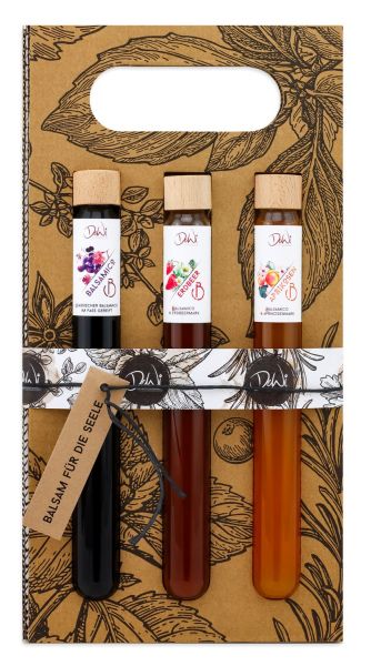 3er Geschenkset XL-Balsam für die Seele Aceto Balsamico, Erdbeer Balsamico, Aprikosen Balsamico  Spice Tube